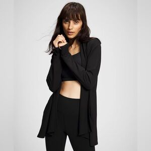 Soma Weekend Lounge Soft Terry Classic Black Open-Front Cardigan with Hood